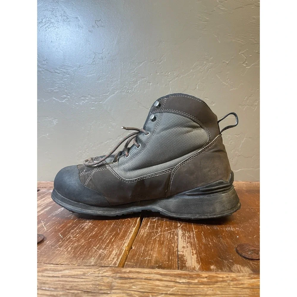 Simms Wading Boots Mens 10 Brown Leather Rubber Sole Outdoor Fishing Non Slip